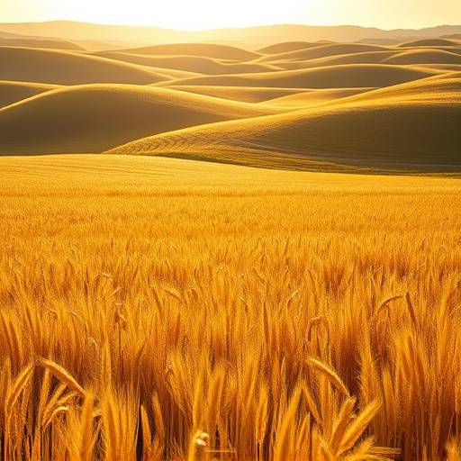 Rolling hills of the Palouse region covered in golden wheat fields